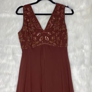 Midnight Velvet Brown Beaded Evening Gown